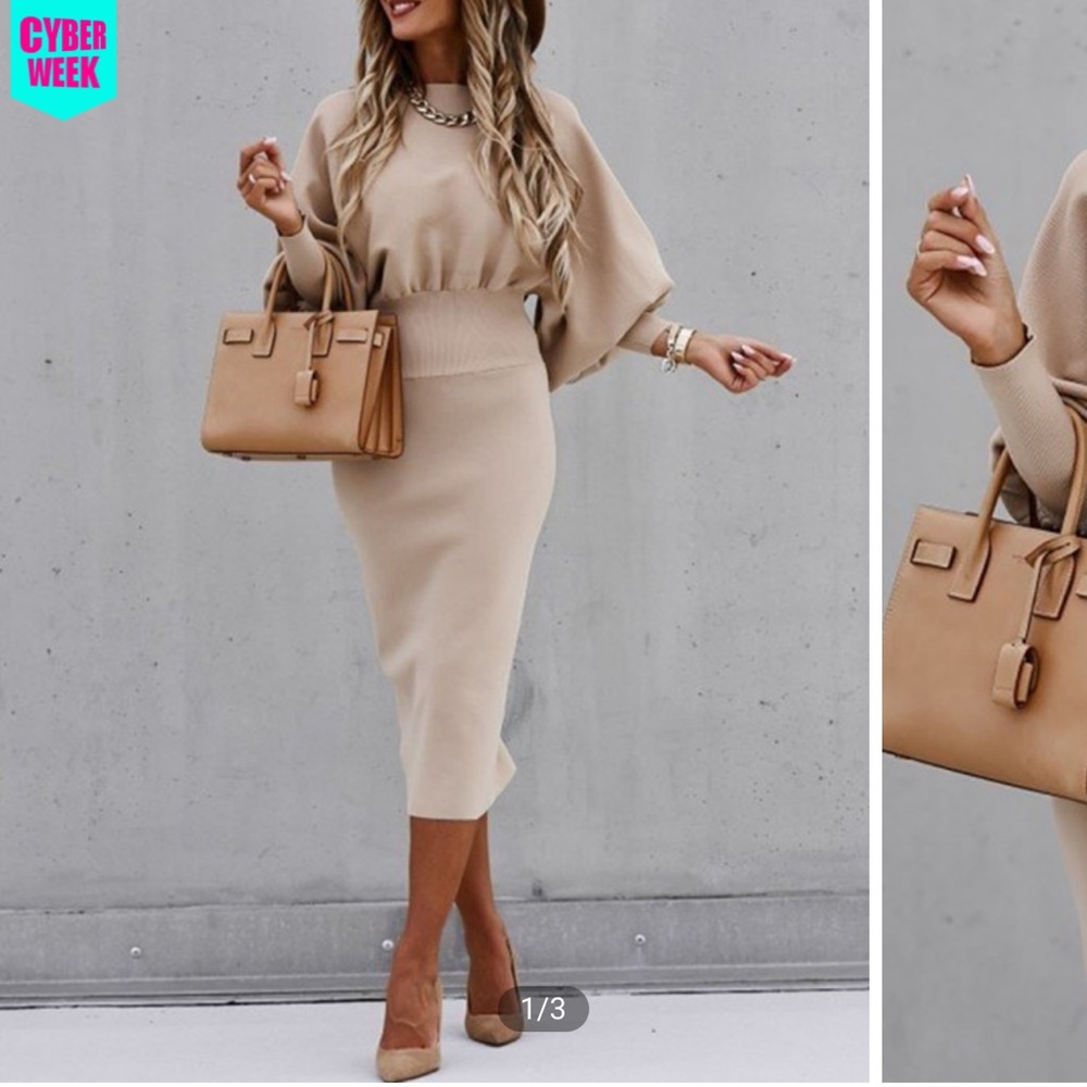 NWOT Lantern Sleeve Shirred Waist Bodycon Dress